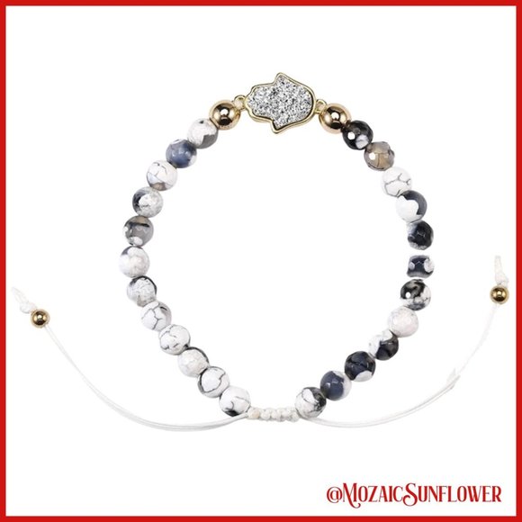 2 FOR $18 White Agate And Druzy Hamsa Hand of Fatima Filigree Back Bracelet - Picture 1 of 5